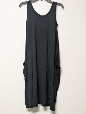 CCK STYLE Black Sleeveless with Two-side Pocket Parachute Midi Dress - Large/40